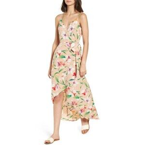 Lush Women's Floral Wrap Hi Lo Hem Summer Dress  M Multi Floral